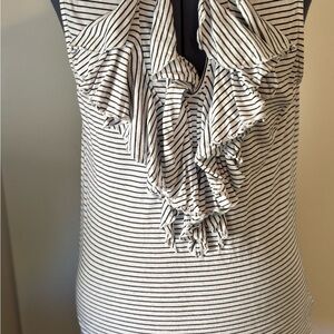 Striped Ruffle Front Sleeveless Top - Black & White